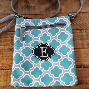 Stylish Teal and Gray Crossbody Bag With Embroidered "E"